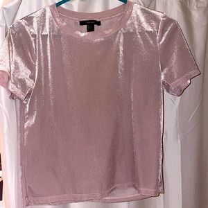Pink Velvet Ribbed Short Sleeve Top - Size S